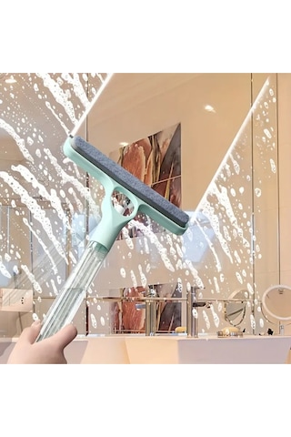 Mucit Home 4 Ü 1 Arada Çift Taraflı Çok Amaçlı Cam Temizleme Kazıyıcı Ve Silme Fırçası Sprey Şişeli Mavi