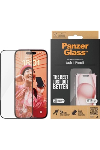 Panzerglass Apple iPhone 15 Uyumlu Ultra Geniş Uyum W. Kolay Hizalayıcı