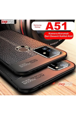 Samsung Uyumlu Galaxy A51 Kamera Korumali Deri Görünümlü Silikon Kilif 401765063