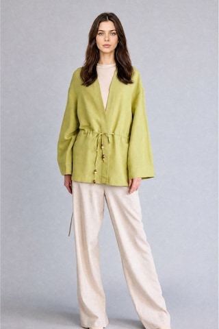 Defacto Relax Fıt V Yaka Keten Uzun Kollu Yeşil Kimono F6151ax26smgn699 Yeşil-gn699