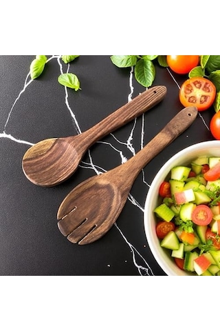 Doğal Ahşap 6 Parça Mutfak Gereçleri Seti Yemek Pişirme Ve Servis Seti Kaşık, Spatula, Kevgir, Salata Servis Kaşığı Sağlıklı, Dayanıklı Ve Şık Tasarım