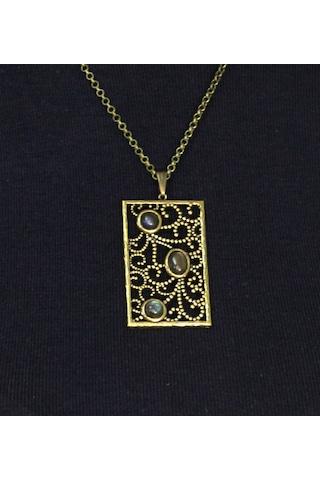 Doğal Taş Labradorit 3'lü Doğal Taşlı Antik Kadın Kolye Euk45lbt Gri