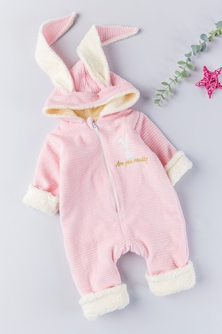 Tavşan Figürlü Kışlık Welsoft Kadife Astronot Kız/erkek Bebek Tulum 001