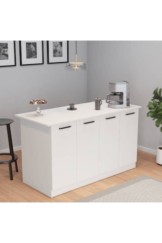 Patentli 160lık Benzila Siyah Kulplu Ada Mutfak, Mutfak Dolabı, Çok Amaçlı Dolap Beyaz