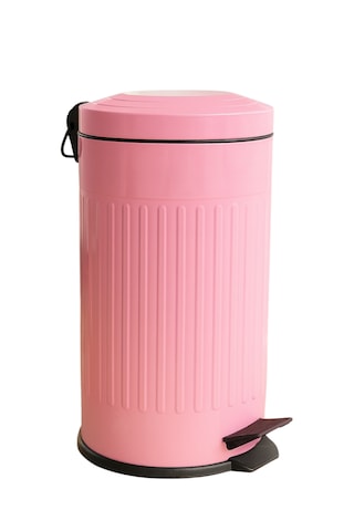 Vintage Krem Çöp Kovası Amortisörlü Kapak Çizgili Lüks Model 16lt Pembe