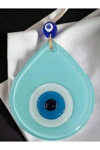 Orta Boy Turkuaz Damla Desen Nazar Boncuklu Duvar Dekoru Cam Duvar Süsü