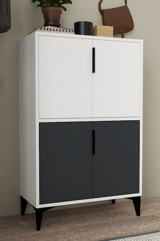 1402 Ada Ayakkabılık 4 Raflı 4 Kapaklı Çok Amaçlı Dolap Kiler Antrasit Beyaz Antrasit - Beyaz