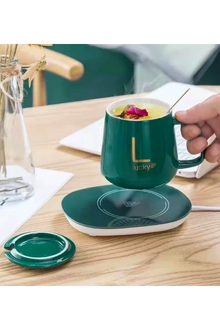 Isıtıcılı Lucky Kupa Bardak Seti Sıcak İçecek Keyfi İçin Şık Ve Pratik Tasarım Yeşil