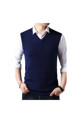 Tezzgelsin 3'lü Erkek V Yaka Triko Tüylenmez Süveter Erkek Slim Fit Süveter Füme - Lacivert - Bordo