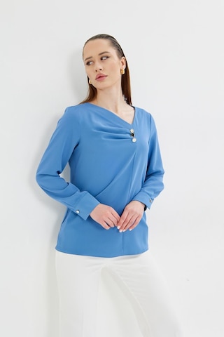 Yakası Pileli Ve Düğme Detaylı Gömlek İndigo Indıgo