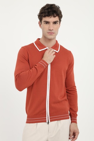 Dufy Erkek Regular Fit Polo Yaka Kiremit Fermuarlı Hırka-19547