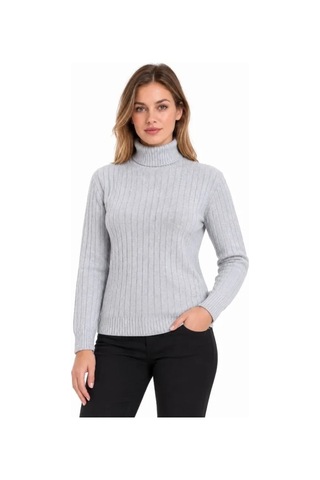 DefyModa Balıkçı Yaka Tam Boğazlı Kalın Fitilli Regular Fit Triko Kazak - Gri