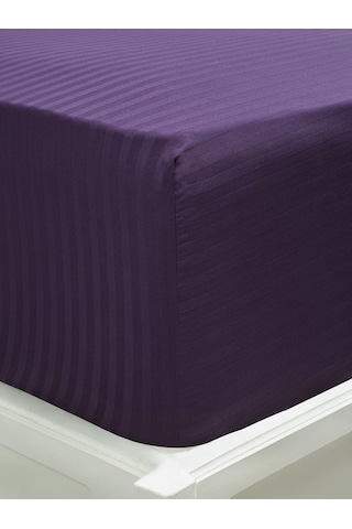 Çarşaf Stripe Saten Düz Lastikli Geniş Ölçü Mor