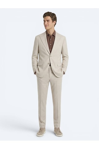 Kip Bej Desenli Modern Fit Yün Karışımlı Takım Elbise