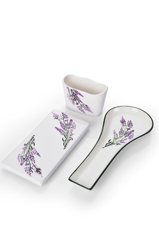 Piatti Naturali 3 Lü Mutfak Seti Lavanta Kaşık Altlığı Süngerlik Yağdanlık
