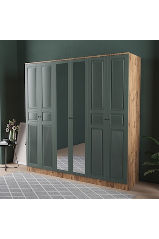 Nil 6 Kapaklı Eko Bazalı Gardırop - Mdf Kapak Yeşil