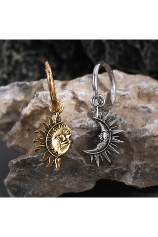 Asimetrik Güneş Ve Ay Çift Küpeler, Erkekler Ve Kadınlar İçin Moda Ve Popüler Küpeler, Asimetrik Güneş Ve Ay Küpe Üreticisi