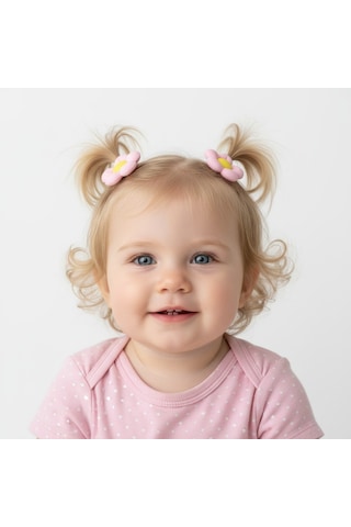 Çiçekli Kız Çocuk Lastikli Toka 2li Set St09517 Pembe