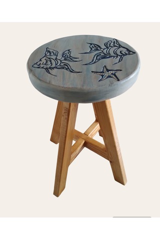 Sea Stoll Tamamı Ahşap El Yapımı Deniz Temalı Tabure