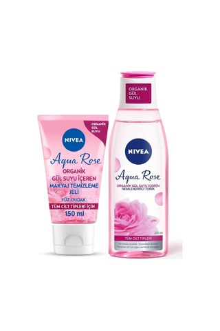 Aqua Rose Organik Gül Suyu İçerikli Yüz Temizleme Jeli 150ml Ve Nemlendirici Tonik 200ml, Makyaj Temizleyici, Yüz Bakım