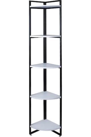 Dekoratif Köşe Rafı 5 Raflı Metal Ve Ahşap Kitaplık Çiçeklik Saksılık 200x31 Cm