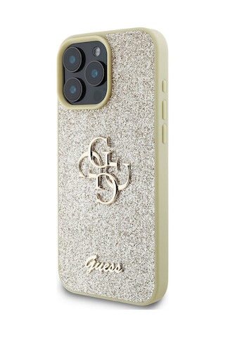 Apple iPhone 16 Pro Max Uyumlu Kılıf Guess Lisanslı 4g Büyük Metal Logolu Glitter Kapak Gold
