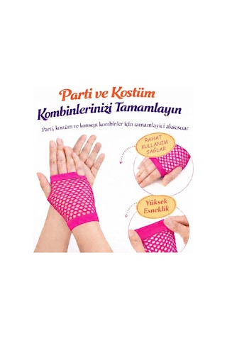 80 Ler 90 Lar Retro Neon Fuşya Şeker Pembesi File Parmaksız Kısa Eldiven 11 Cm