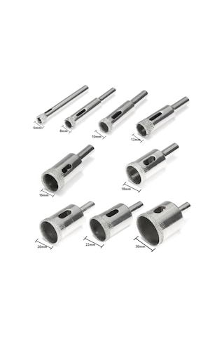 Cam Fayans Mermer Granit Seramik Porselen Yuvarlak Delik Delme Panç Seti Elmas Uç 6-30mm 9 Parça