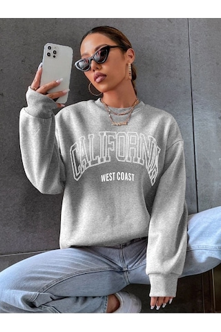 Altamira Unisex Siyah California West Baskılı Bisiklet Yaka Oversize Sweatshirt 001