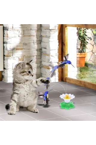 Jouis İnteraktif Kedi Oyuncağı 360 Dönen Sensörlü Elektrikli Kuş Otomatik Hareketli Tüylü Av Oyuncağı,