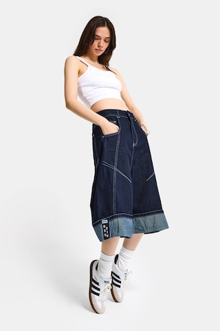it's basic Kadın İndigo Selvedge 7s6-50 Baggy Fit Maxi Boy Özel Tasarım Denim Bermuda Şort