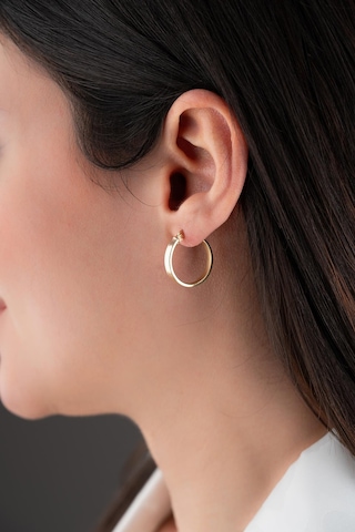 925 Ayar Gümüş Gold Kaplama Düz Sade 20 Mm Halka Şarnel Küpe Gold