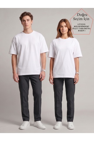 Smalltouch Unisex Oversize Yumuşak Dokulu Basic Bisiklet Yaka Tişört Beyaz