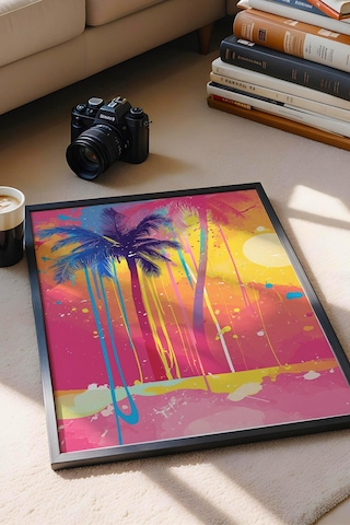 Tropikal Gün Batımı Pop Art Çerçeveli Tablo - Pop Art Poster Tablo