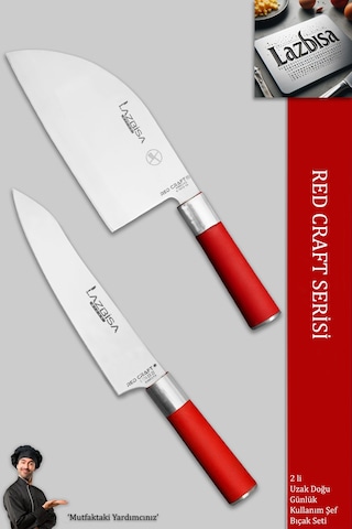 Lazbisa MFT-005 Red Craft Serisi Mutfak Şef Bıçak Seti Et Ekmek Sebze Bıçağı Günlük Kullanım Kırmızı