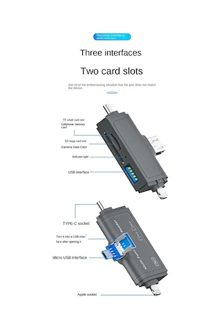 Multi Otg Usb Ligtning Apple Uyumlu iPhone - Apple Uyumlu iPad Uyumlu Ve Type-c Girişli Kar