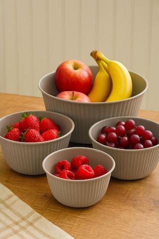 4'lü Mega Boy Plastik Karıştırma Ve Saklama Kase Seti 1l, 2l, 3l, 5l Bej Bej