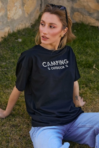 Velvoria Unisex Oversize Siyah Camping T-shirt