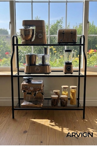 Modern Siyah 3 Katlı Metal Mutfak Ve Dekoratif Saksılık Çiçeklik Dayanıklı Raflı Stand-organizer Siyah