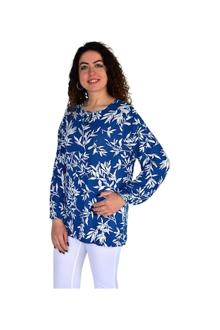 Kadın Yaprak Desen Baskılı Viscon Bluz Bgl-st04288 İndigo