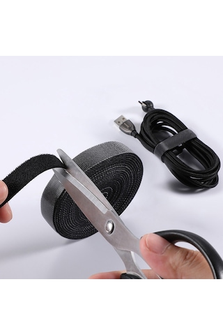 Xindoker Siyah 3 Metre Pp+flanel Kesilebilir Yeniden Kullanılabilir Çemberli Velcro Bağlama Kayışı Siyah