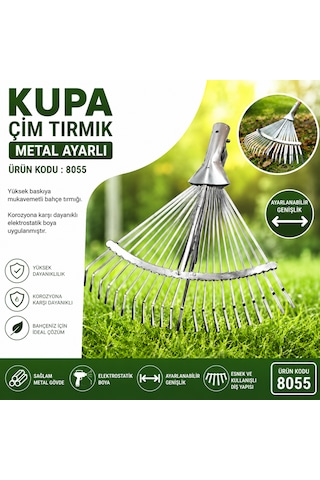 Metal Ayarlı Çim Tırmığı Kırılmaz Gövde Yaylı Dişler Extra Güçlü Kup:8055