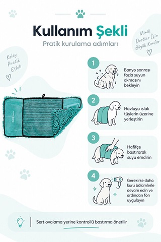 Artero Rumba Kedi Köpek Yüksek Emici Mikrofiber Kurulama Ve Kurutma Havlusu 77x40 Cm