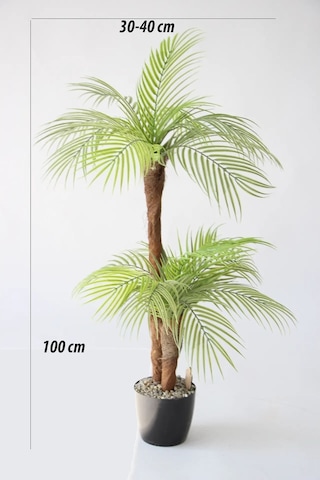 Yapay Küçük Palmiye Ağacı 2 Gövdeli 18 Yaprak 100 Cm