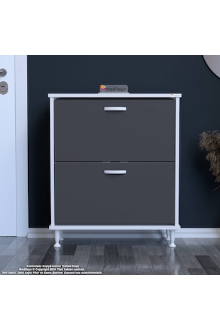 Modilayn Umay Antre Hol 72x 90x 26 Cm Lik 2 Düşer Kapak 4 Göz Bölmeli Ayakkabılık Antrasit - Beyaz
