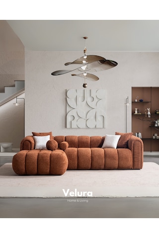 Puffy Premium Uzanmalı Köşe Koltuk Takımı & Oturma Grubu - Kiremit Kiremit