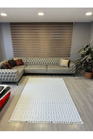 Aries Home Tavşan Tüyü Yumuşak Keçeleşmez Kaymaz Dekoratif Bella İthal Kalite Post Halı Beyaz