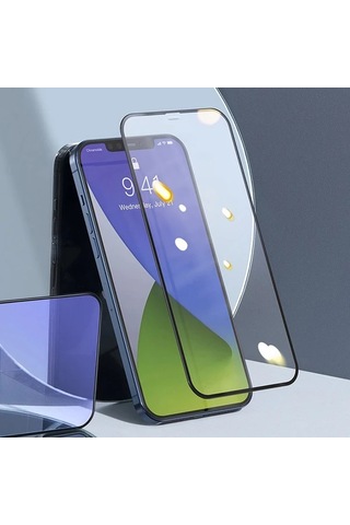 Baseus Apple     Uyumlu iPhone 12 Pro Max 6.7 0.3mm Full Anti Blue Light Tempered Cam Ekran Koruyucu 2adet Set- 5775