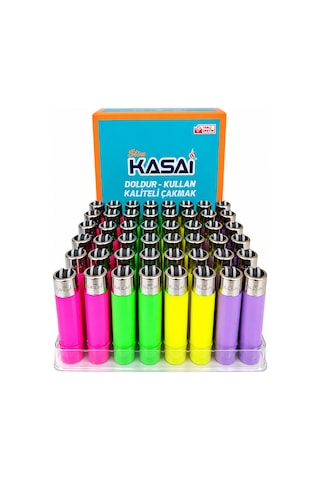 Kasai Slim 48 Li Paket Gaz Dolumlu Çakmak Renkli Doldur Kullan Taşlı Model