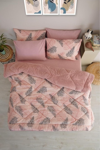 Palm Desenli Çift Kişilik Çift Taraflı Wellsoft Uyku Seti - Pembe - 195x215 Pembe Palm